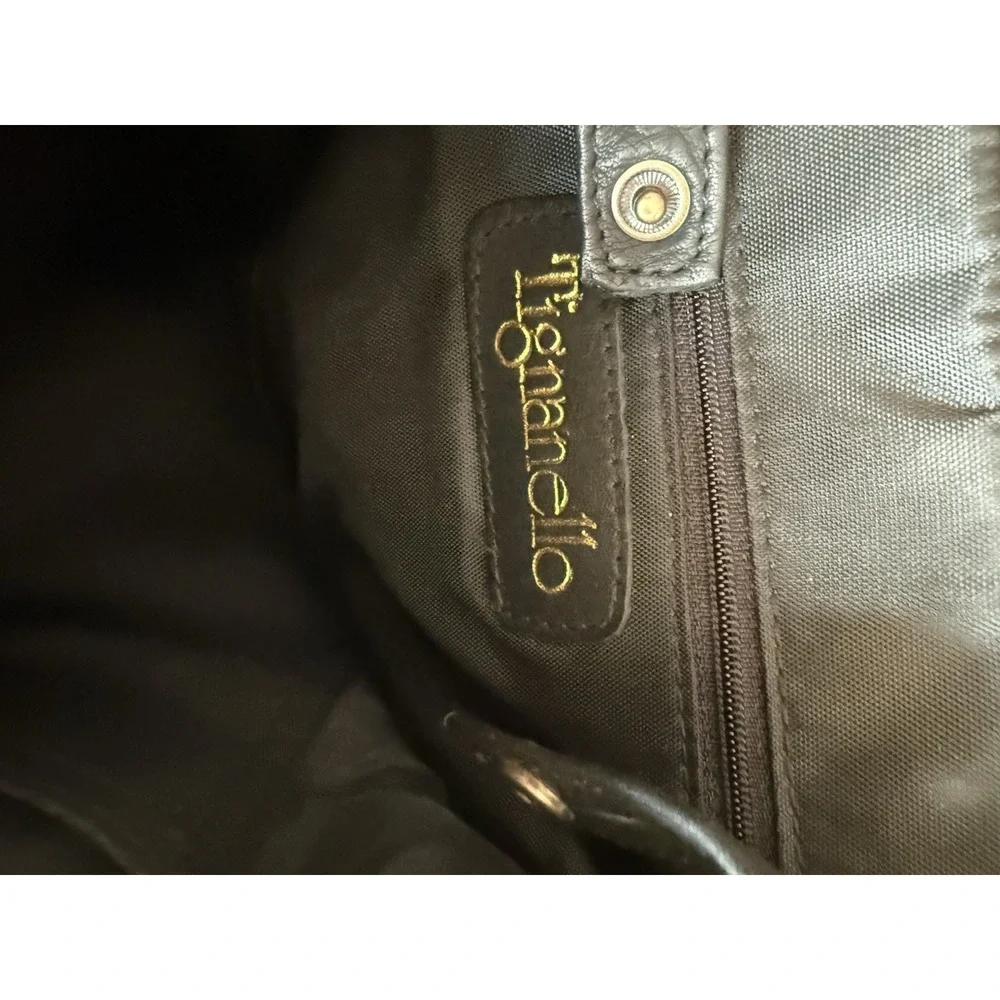 Tignanello Black Leather Sling Backpack‎ Day Pack Handbag Purse Adj Strap
